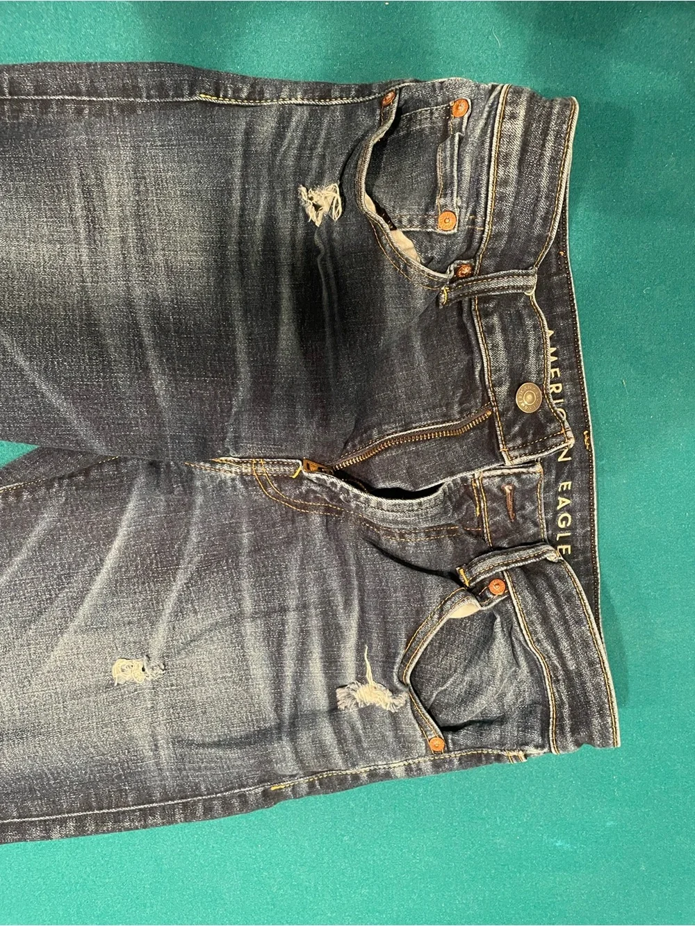 American Eagle Outfitters Slim Straight Distressed Dark Blue Jeans